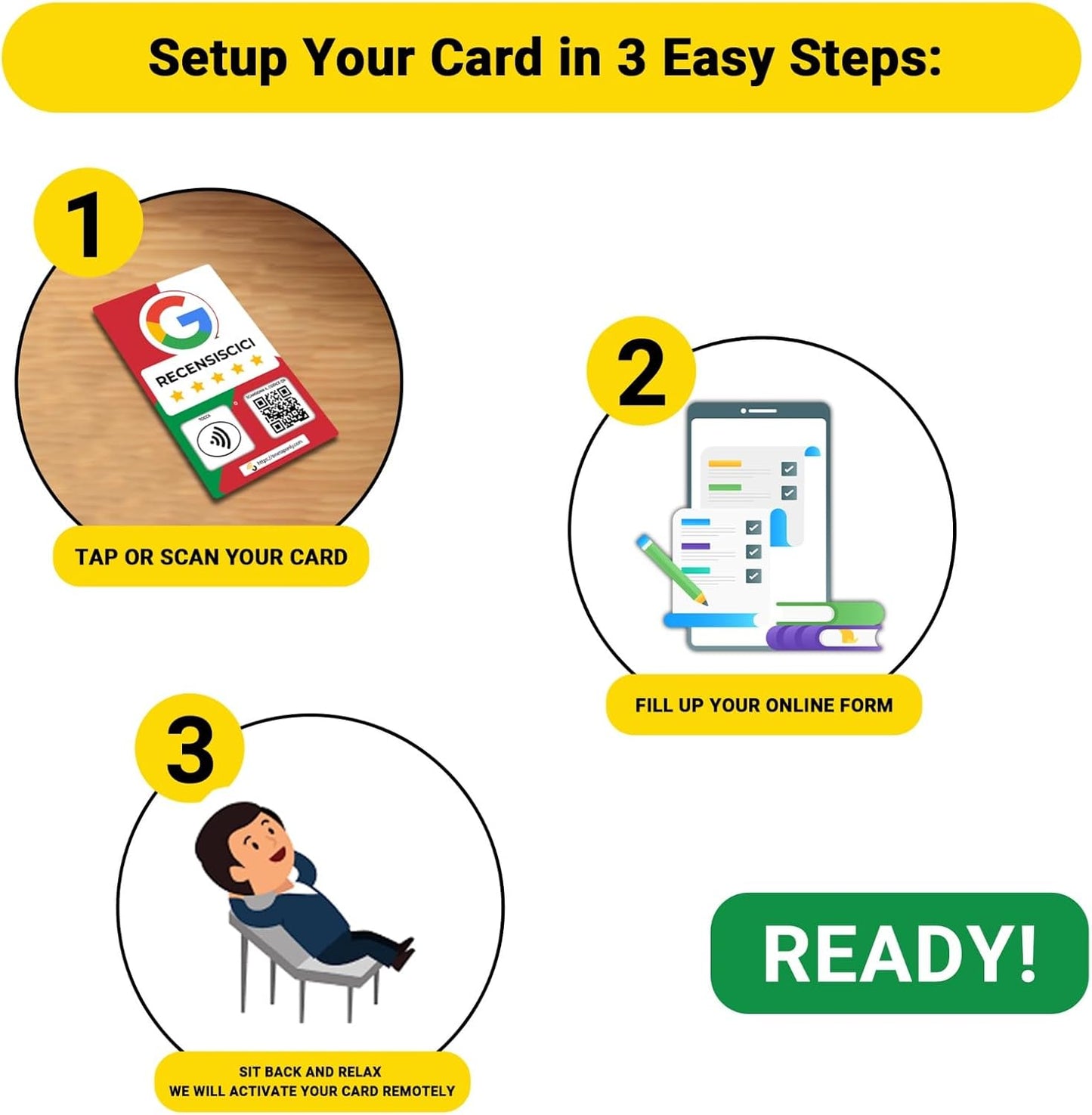 Italian Google Review Cards by One Tap Only - Tap for Instant Reviews - Compatible with All Phones - NFC & QR Smart Tap Reusable - Increase Business Reviews image 8