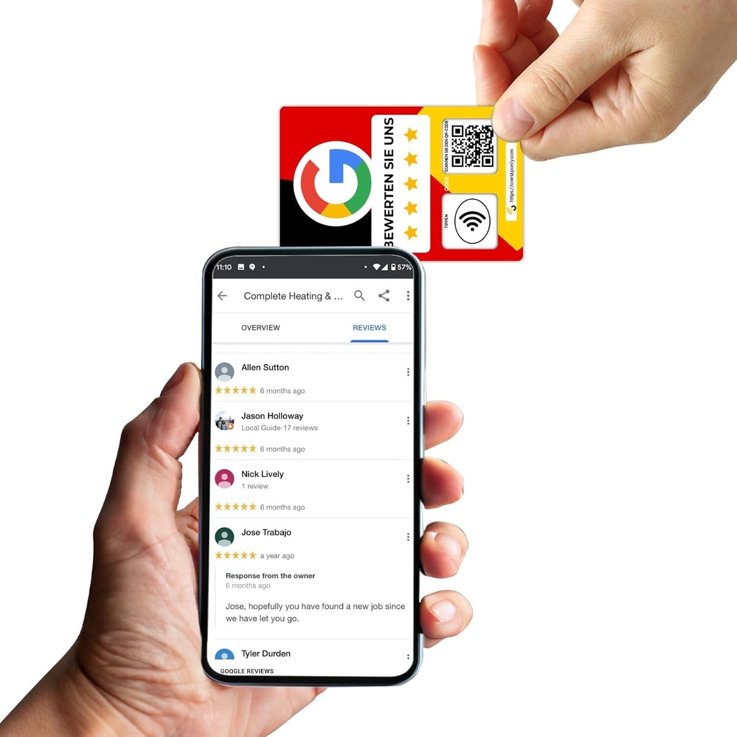 German Google Review Cards by One Tap Only - Tap for Instant Reviews - Compatible with All Phones - NFC & QR Smart Tap Reusable - Increase Business Reviews image 3