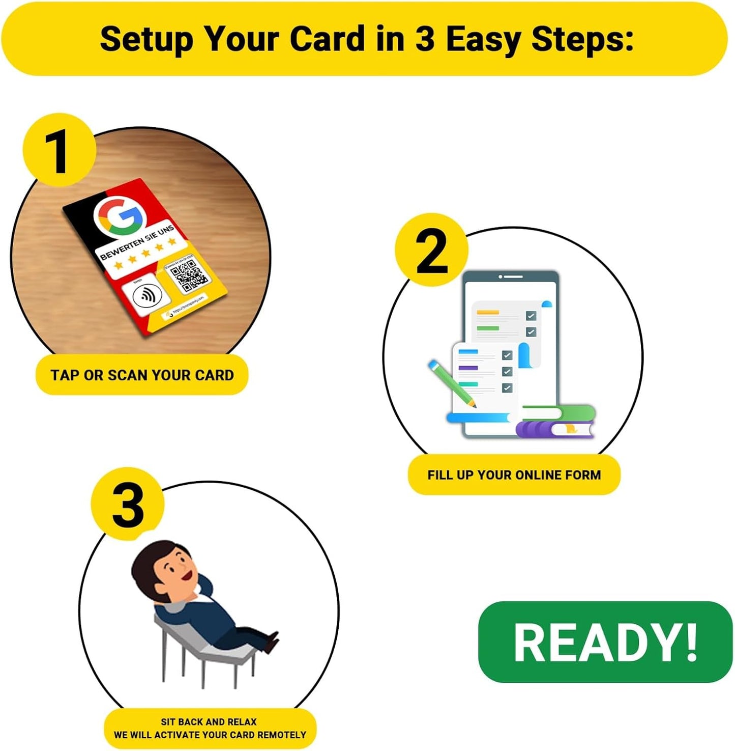 German Google Review Cards by One Tap Only - Tap for Instant Reviews - Compatible with All Phones - NFC & QR Smart Tap Reusable - Increase Business Reviews image 7