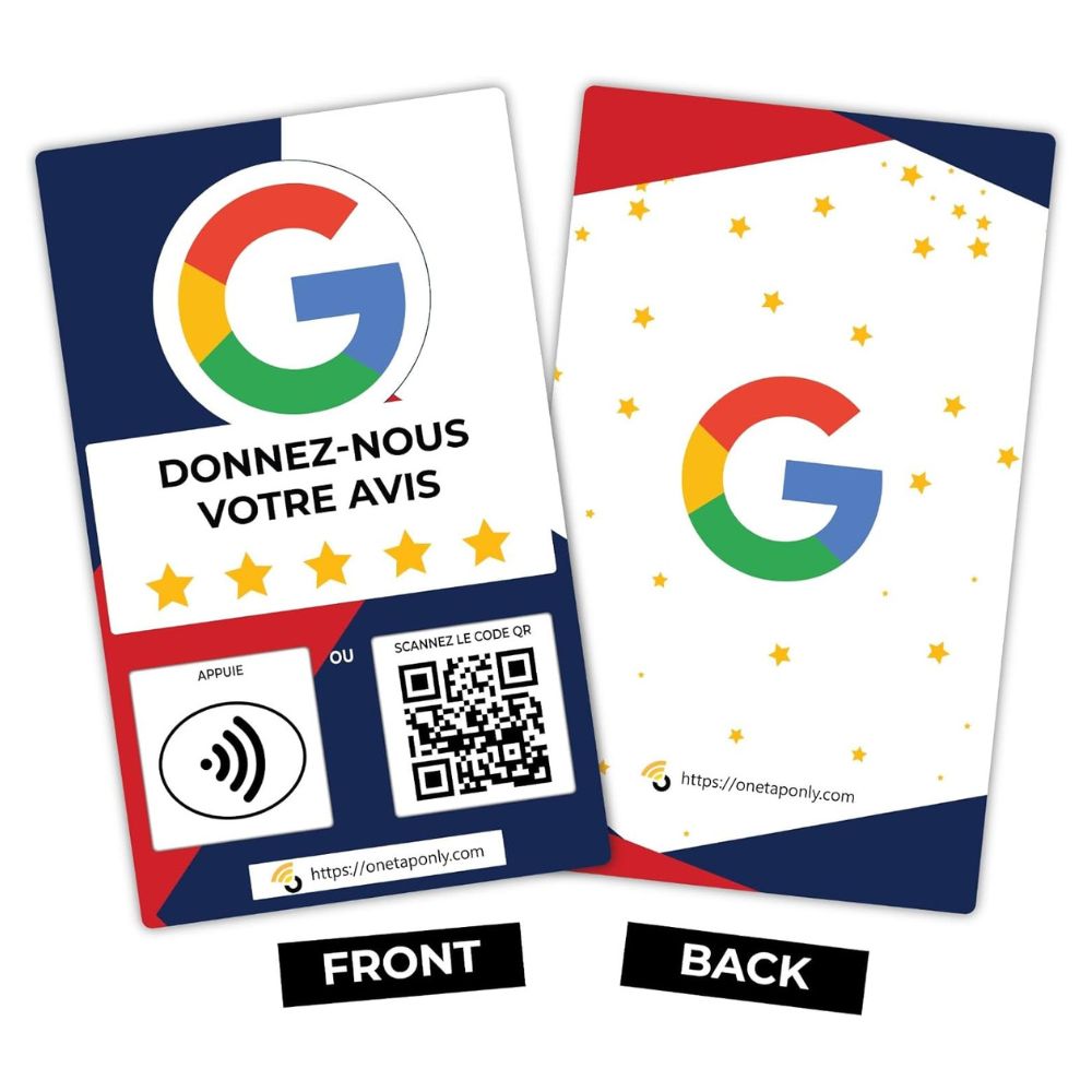 French Google Review Cards by One Tap Only - Tap for Instant Reviews - Compatible with All Phones - NFC & QR Smart Tap Reusable - Increase Business Reviews image 2