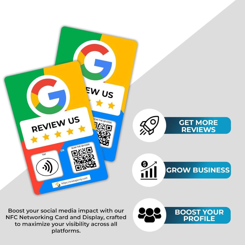 English Google Review Cards by One Tap Only - Tap for Instant Reviews - Compatible with All Phones - NFC & QR Smart Tap Reusable - Increase Business Reviews image 8