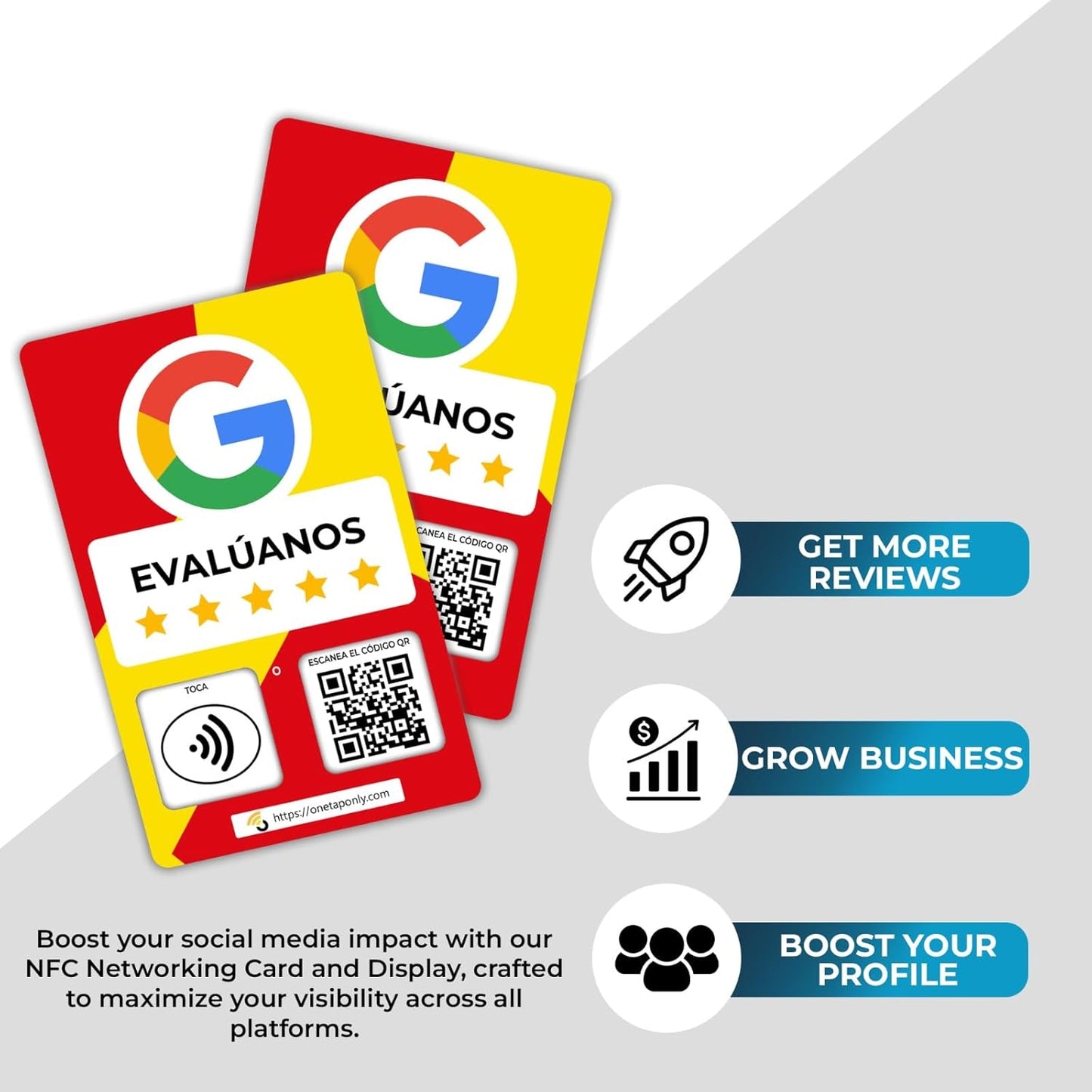 Spanish Google Review Cards by One Tap Only - Tap for Instant Reviews - Compatible with All Phones - NFC & QR Smart Tap Reusable - Increase Business Reviews image 8