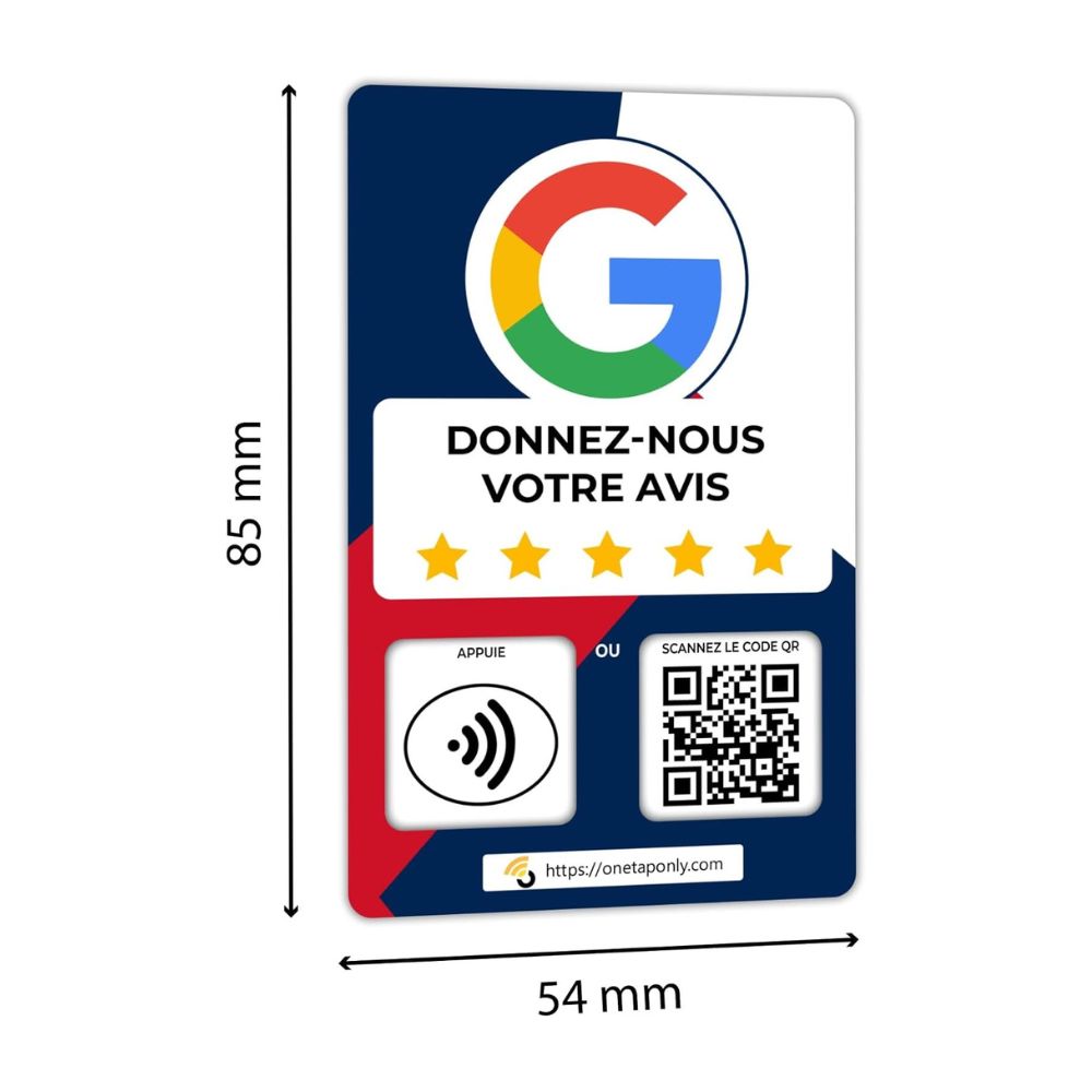 French Google Review Cards by One Tap Only - Tap for Instant Reviews - Compatible with All Phones - NFC & QR Smart Tap Reusable - Increase Business Reviews image 1