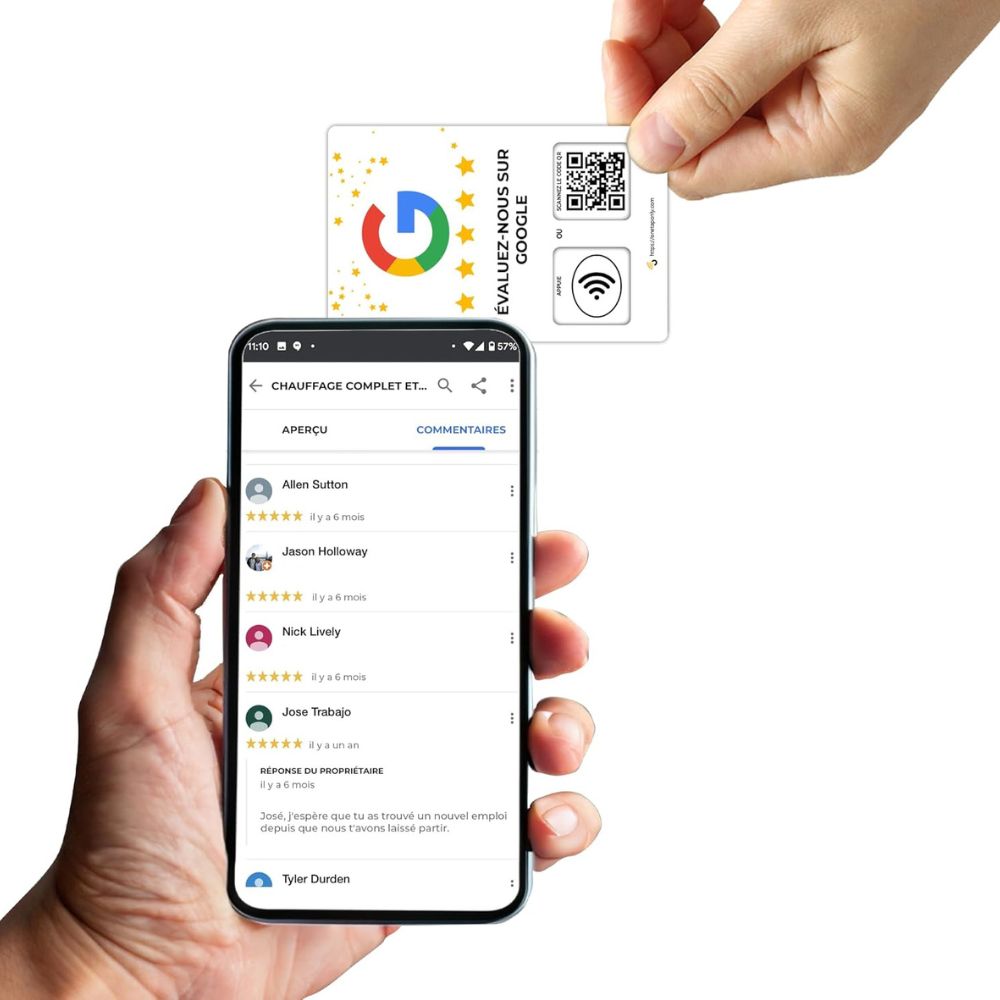 French Google Review Tap Card | Review QR Code | Contactless Review Card | NFC Tap Card | Unlimited Use NFC Card image 4
