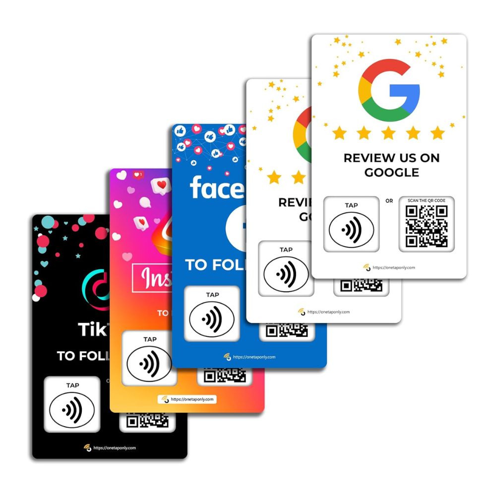 Website Review Tap Card | Review QR Code | Contactless Review Card | NFC Tap Card | Unlimited Use NFC Card - 5 Pack Social Cards image