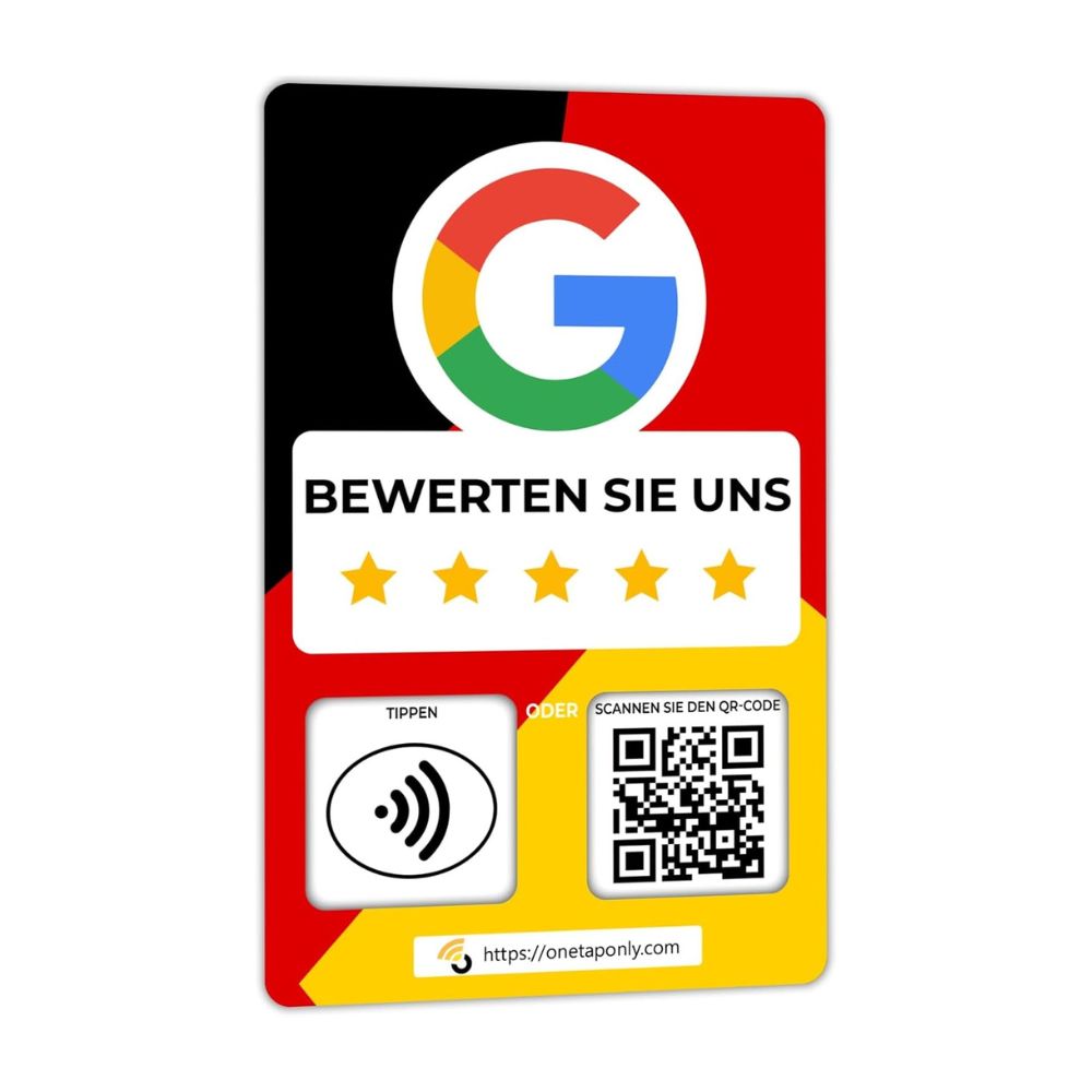 Spanish Google Review Cards by One Tap Only - Tap for Instant Reviews - Compatible with All Phones - NFC & QR Smart Tap Reusable - Increase Business Reviews - German Google Card image