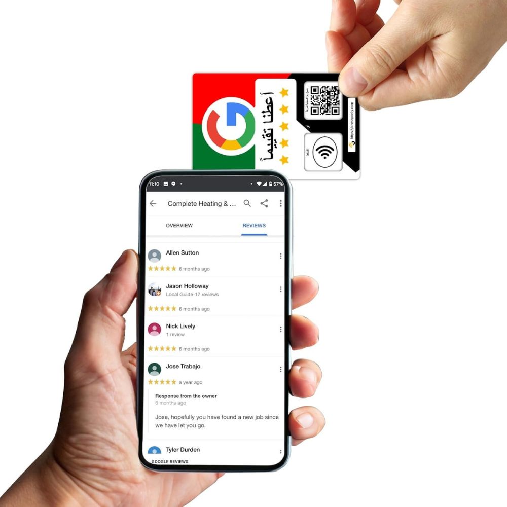 Arabic Google Review Cards by One Tap Only - Tap for Instant Reviews - Compatible with All Phones - NFC & QR Smart Tap Reusable - Increase Business Reviews image 3