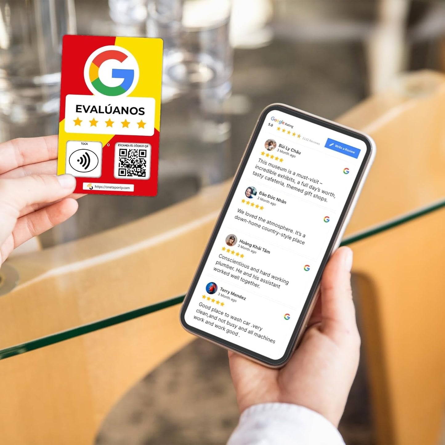 Spanish Google Review Cards by One Tap Only - Tap for Instant Reviews - Compatible with All Phones - NFC & QR Smart Tap Reusable - Increase Business Reviews image 3
