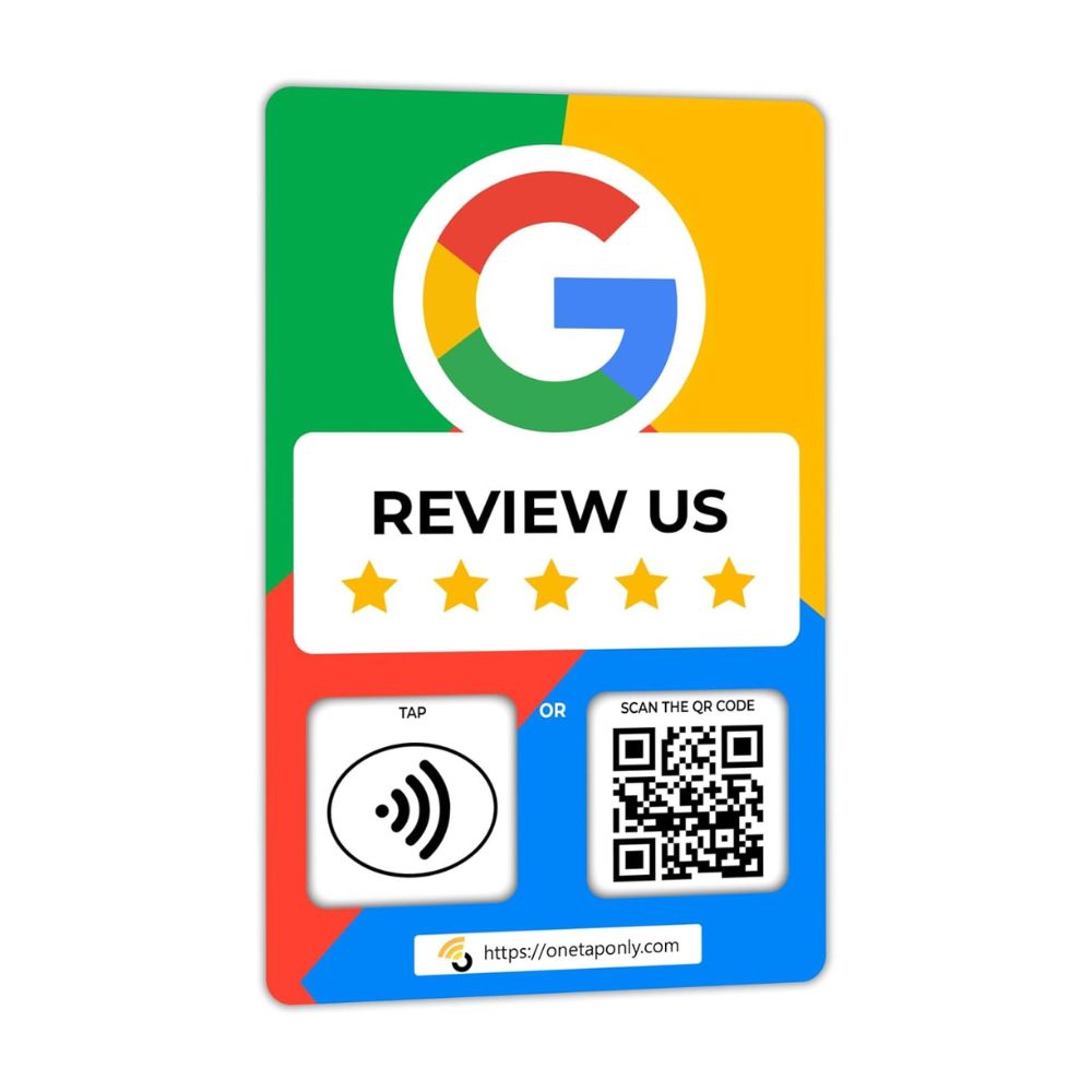 French Google Review Cards by One Tap Only - Tap for Instant Reviews - Compatible with All Phones - NFC & QR Smart Tap Reusable - Increase Business Reviews - English Google Card image