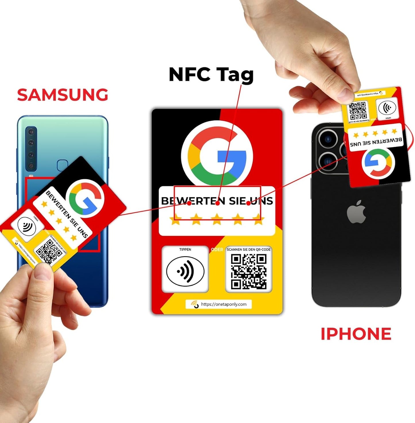 German Google Review Cards by One Tap Only - Tap for Instant Reviews - Compatible with All Phones - NFC & QR Smart Tap Reusable - Increase Business Reviews image 5