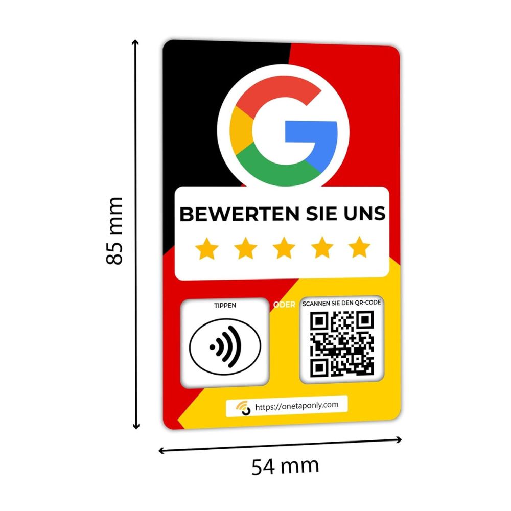 German Google Review Cards by One Tap Only - Tap for Instant Reviews - Compatible with All Phones - NFC & QR Smart Tap Reusable - Increase Business Reviews image 1