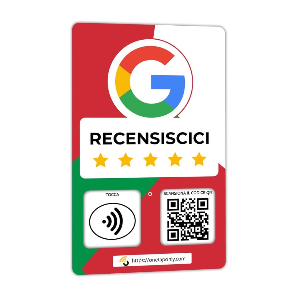 Spanish Google Review Cards by One Tap Only - Tap for Instant Reviews - Compatible with All Phones - NFC & QR Smart Tap Reusable - Increase Business Reviews - Italian Google Card image