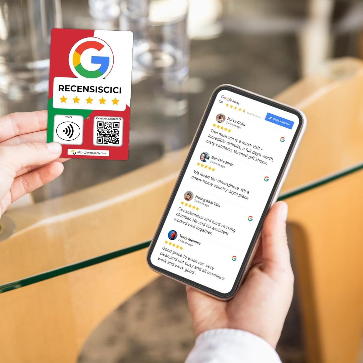 Italian Google Review Cards by One Tap Only - Tap for Instant Reviews - Compatible with All Phones - NFC & QR Smart Tap Reusable - Increase Business Reviews image 3