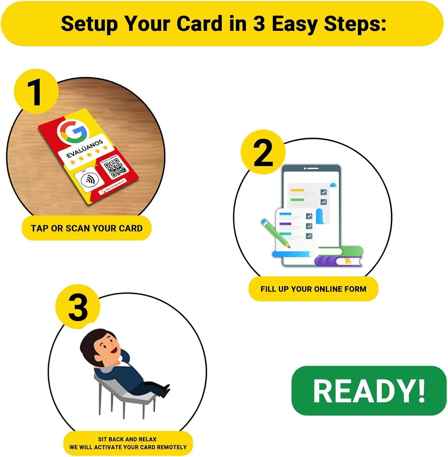 Spanish Google Review Cards by One Tap Only - Tap for Instant Reviews - Compatible with All Phones - NFC & QR Smart Tap Reusable - Increase Business Reviews image 4