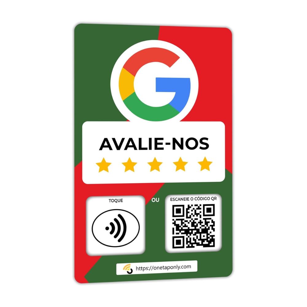 Spanish Google Review Cards by One Tap Only - Tap for Instant Reviews - Compatible with All Phones - NFC & QR Smart Tap Reusable - Increase Business Reviews - Portuguese Google Card image