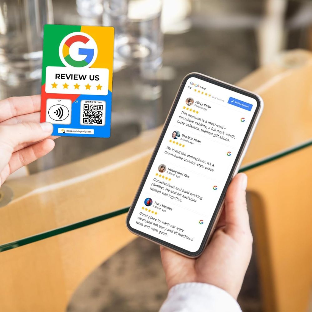 English Google Review Cards by One Tap Only - Tap for Instant Reviews - Compatible with All Phones - NFC & QR Smart Tap Reusable - Increase Business Reviews image 6