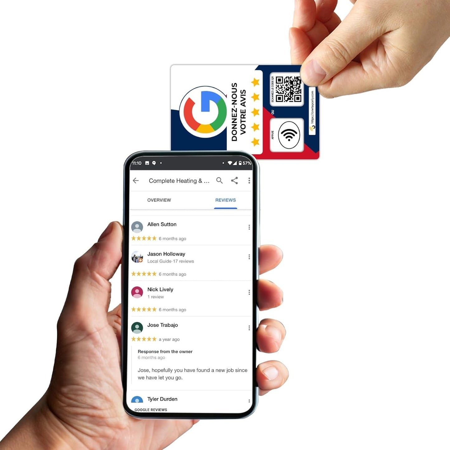 French Google Review Cards by One Tap Only - Tap for Instant Reviews - Compatible with All Phones - NFC & QR Smart Tap Reusable - Increase Business Reviews image 3