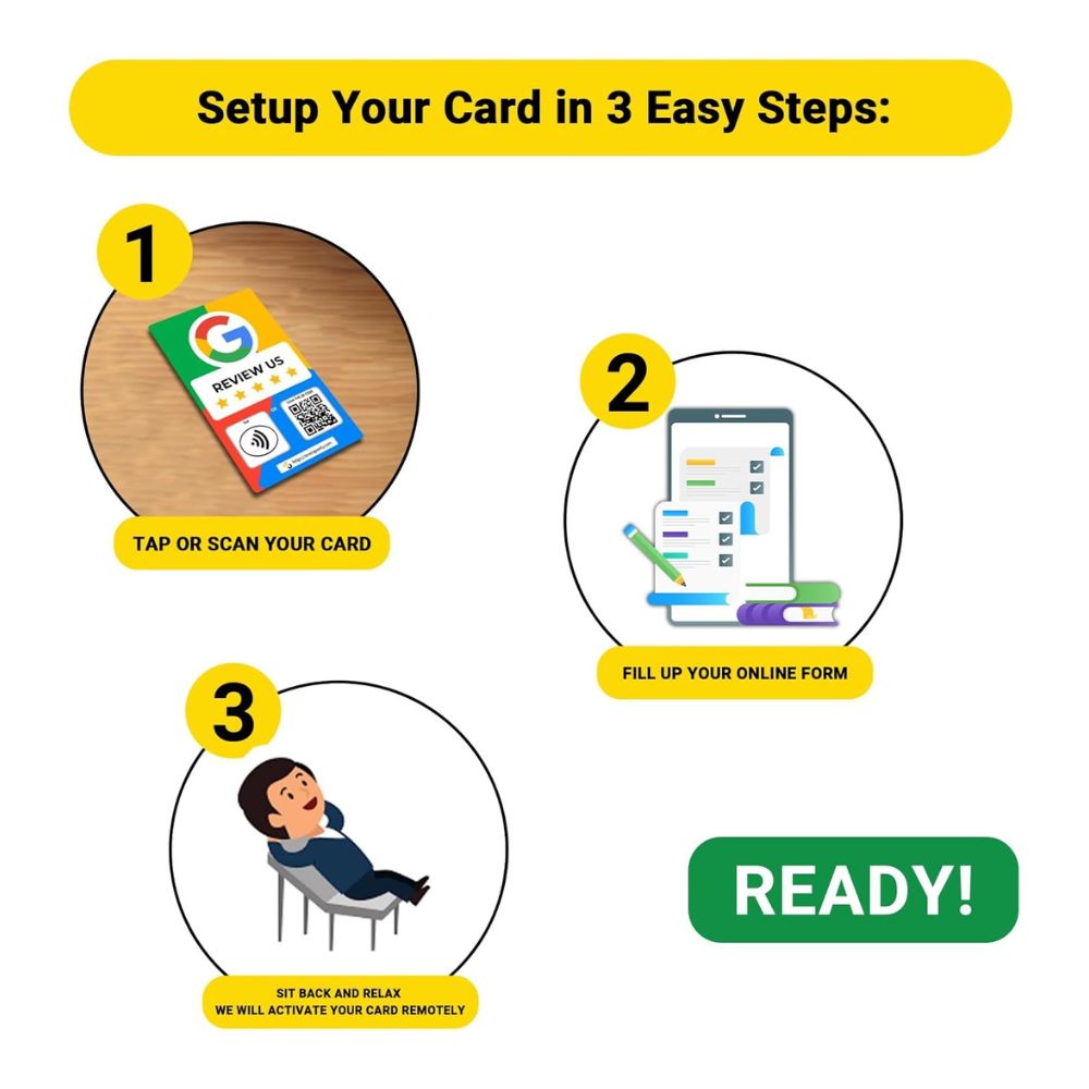 English Google Review Cards by One Tap Only - Tap for Instant Reviews - Compatible with All Phones - NFC & QR Smart Tap Reusable - Increase Business Reviews image 3