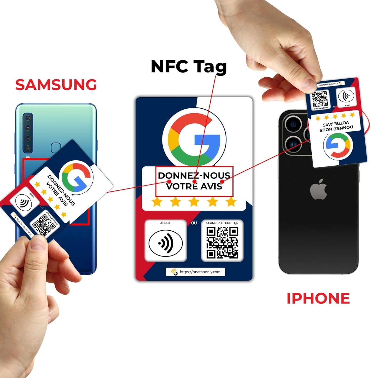 French Google Review Cards by One Tap Only - Tap for Instant Reviews - Compatible with All Phones - NFC & QR Smart Tap Reusable - Increase Business Reviews image 7