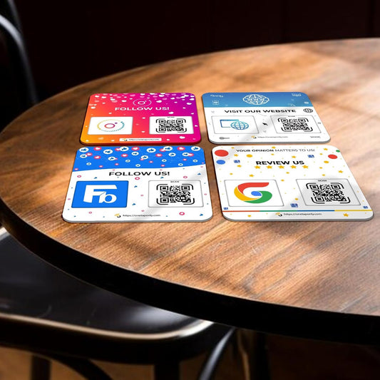QR Plate Sign - Get More Followers and Boost Your Presence - Review Stand - QR Code Review Sign - Adhesive on The Back (4-Pack Social Media Plates) image 1