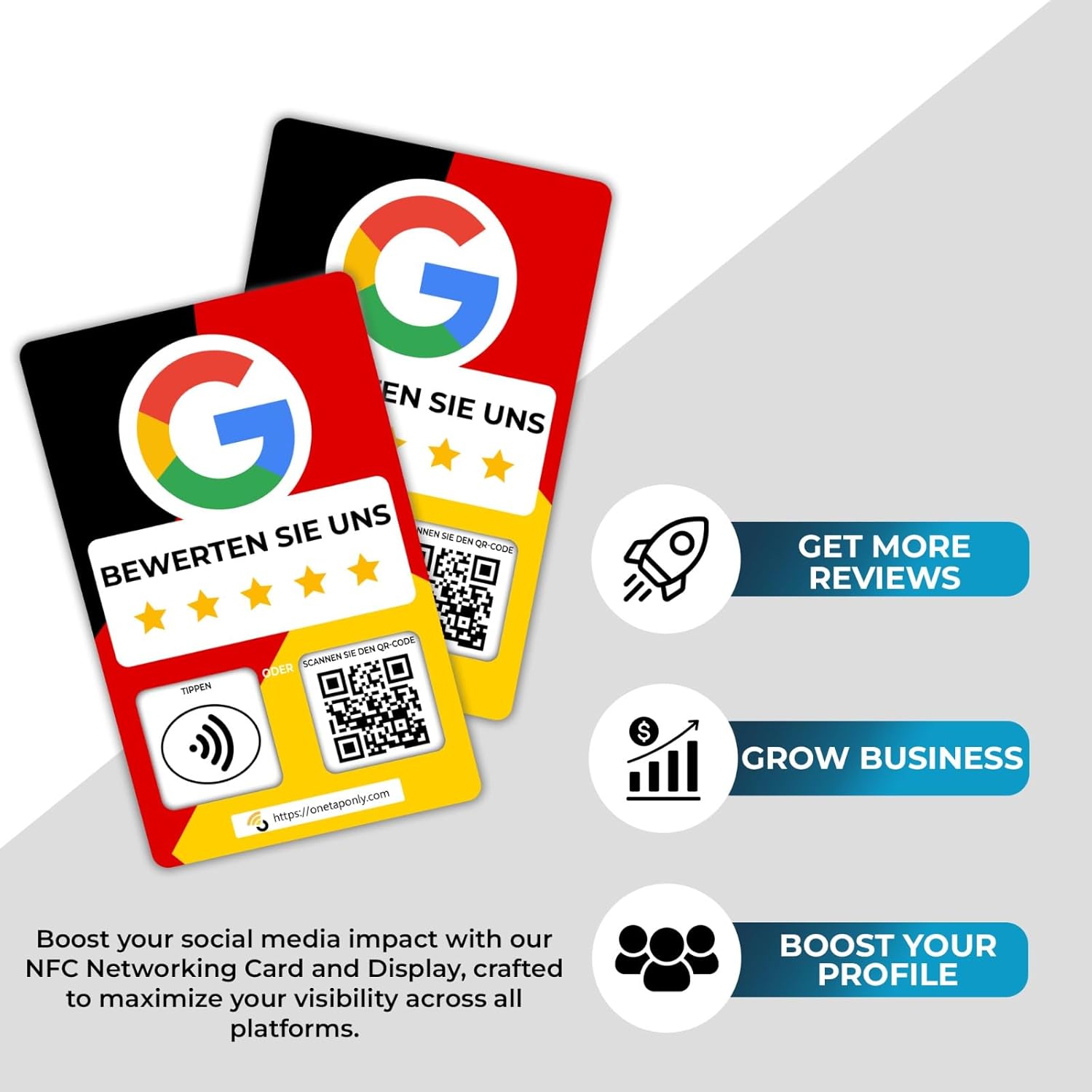 German Google Review Cards by One Tap Only - Tap for Instant Reviews - Compatible with All Phones - NFC & QR Smart Tap Reusable - Increase Business Reviews image 8