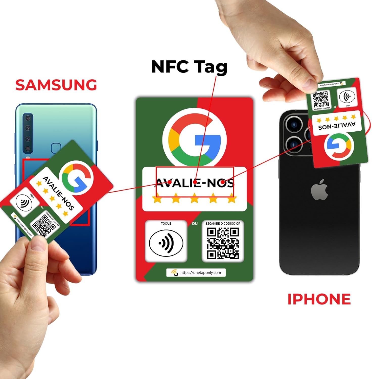 Portuguese Google Review Cards by One Tap Only - Tap for Instant Reviews - Compatible with All Phones - NFC & QR Smart Tap Reusable - Increase Business Reviews image 6