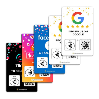 Website Review Tap Card | Review QR Code | Contactless Review Card | NFC Tap Card | Unlimited Use NFC Card - 5 Pack Social Cards image