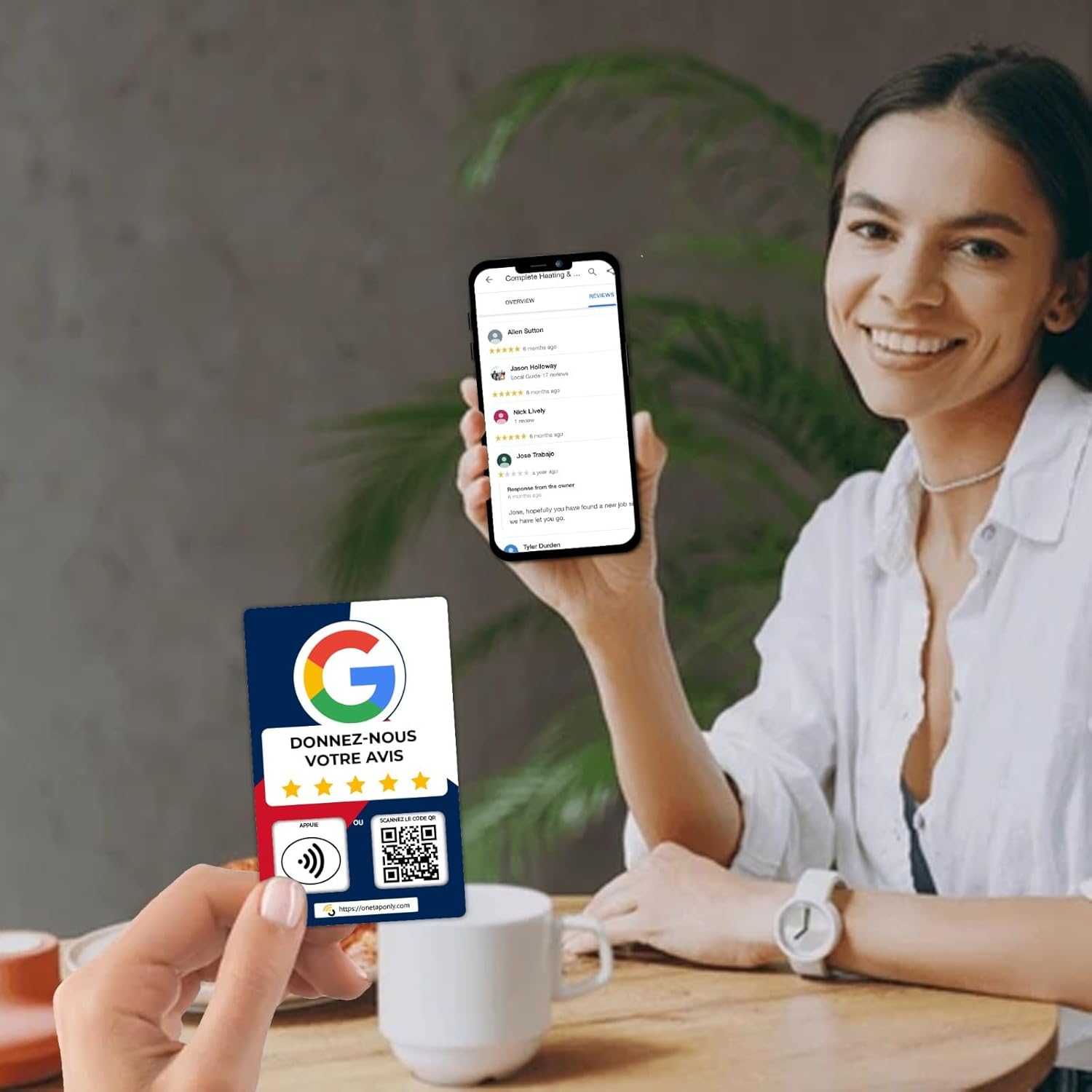 French Google Review Cards by One Tap Only - Tap for Instant Reviews - Compatible with All Phones - NFC & QR Smart Tap Reusable - Increase Business Reviews image 5