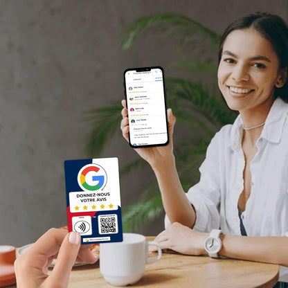 French Google Review Cards by One Tap Only - Tap for Instant Reviews - Compatible with All Phones - NFC & QR Smart Tap Reusable - Increase Business Reviews image 5