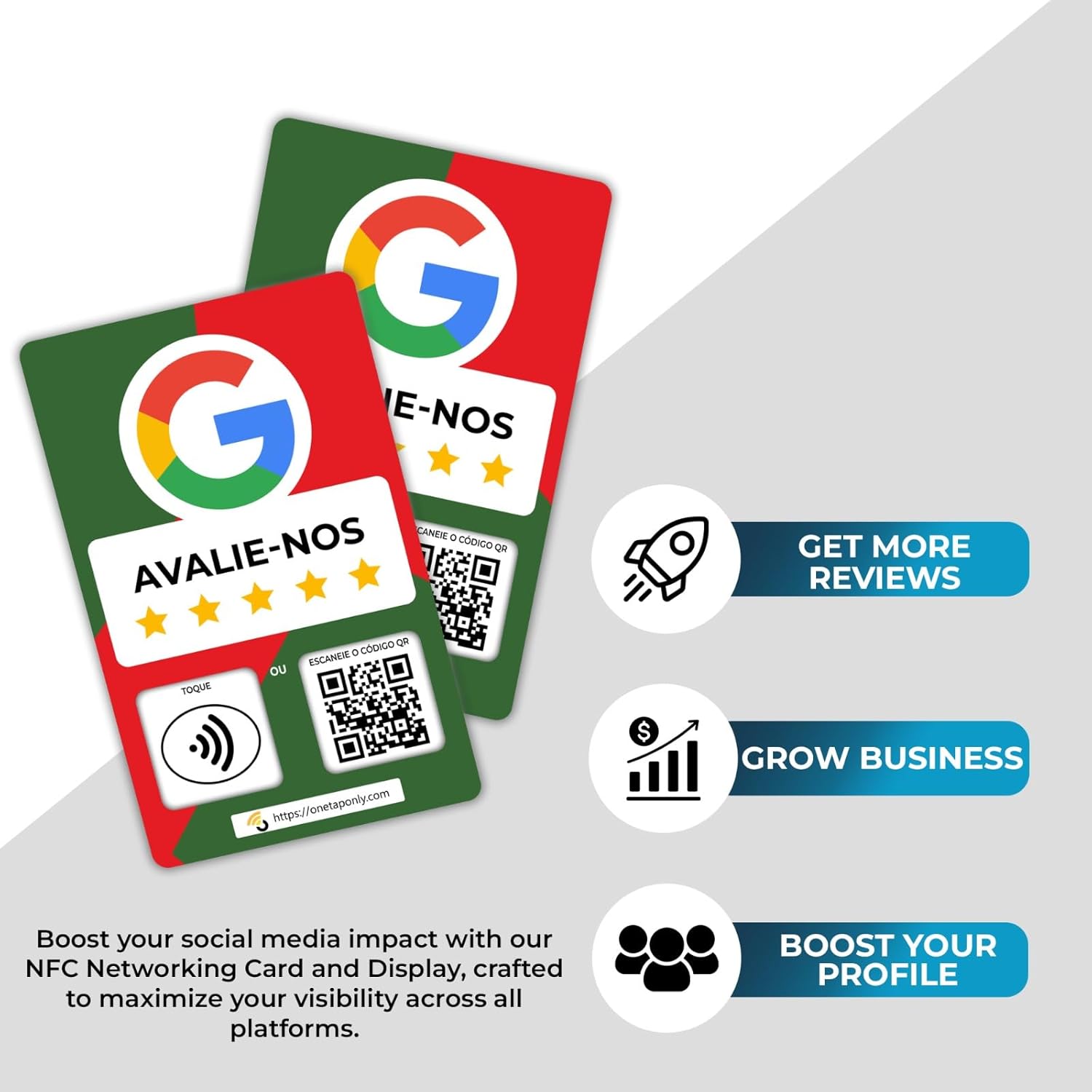 Portuguese Google Review Cards by One Tap Only - Tap for Instant Reviews - Compatible with All Phones - NFC & QR Smart Tap Reusable - Increase Business Reviews image 5