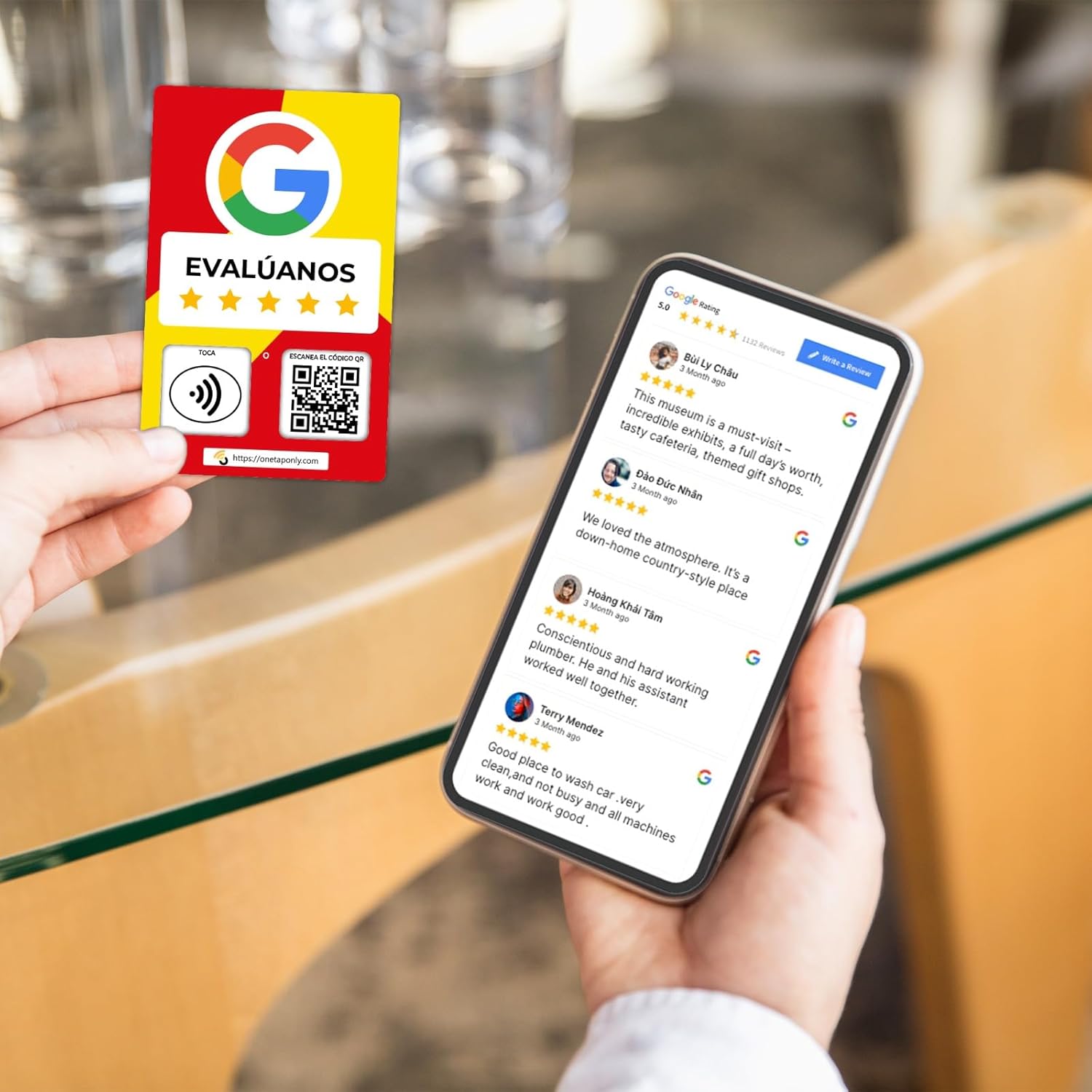 Spanish Google Review Cards by One Tap Only - Tap for Instant Reviews - Compatible with All Phones - NFC & QR Smart Tap Reusable - Increase Business Reviews image 3
