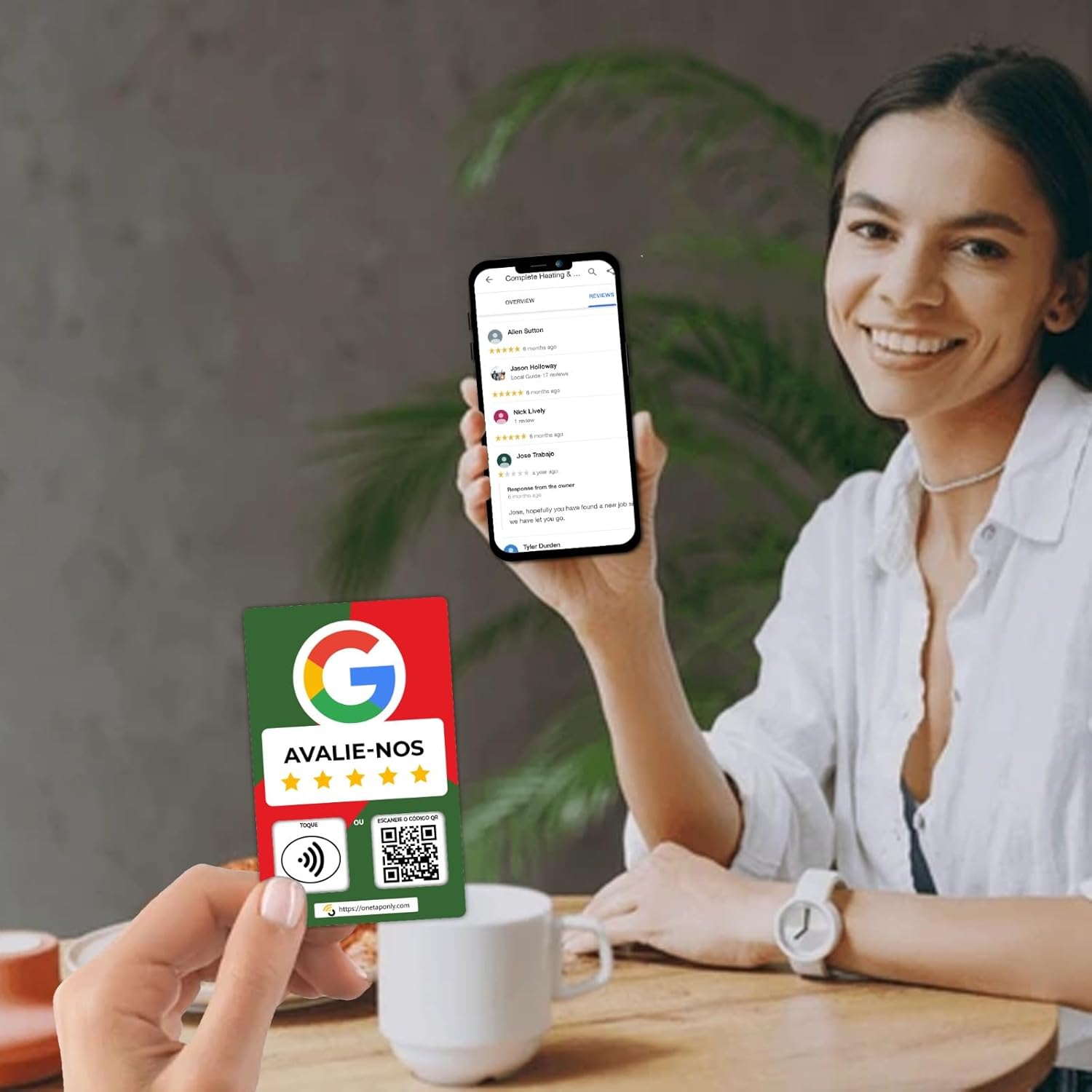 Portuguese Google Review Cards by One Tap Only - Tap for Instant Reviews - Compatible with All Phones - NFC & QR Smart Tap Reusable - Increase Business Reviews image 4