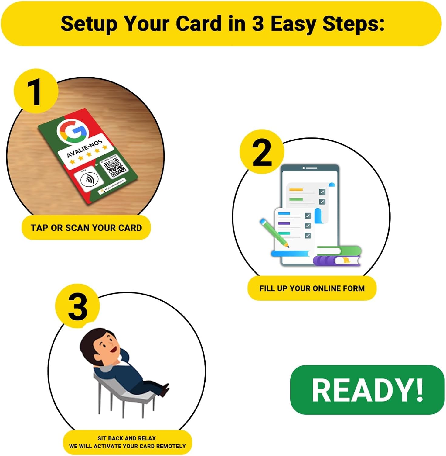 Portuguese Google Review Cards by One Tap Only - Tap for Instant Reviews - Compatible with All Phones - NFC & QR Smart Tap Reusable - Increase Business Reviews image 7