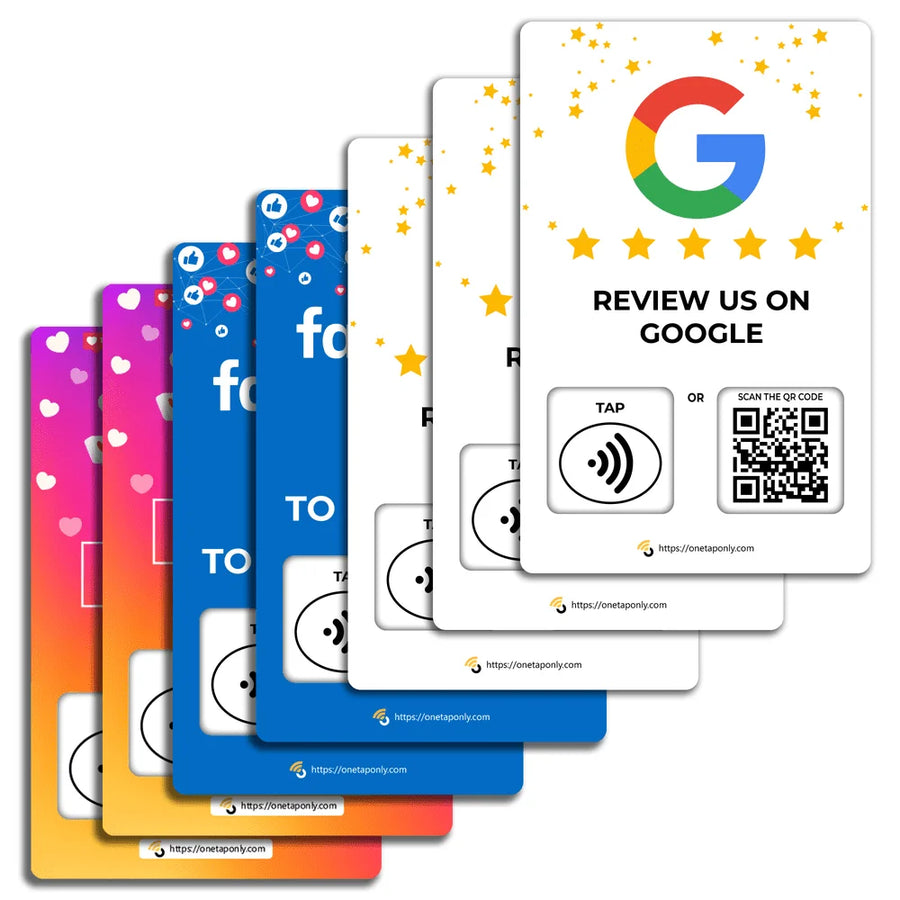 Social Review Tap Card | Review QR Code | Contactless Review Card | NFC Tap Card | Unlimited Use NFC Cards (7-Pack Social Cards) image 0