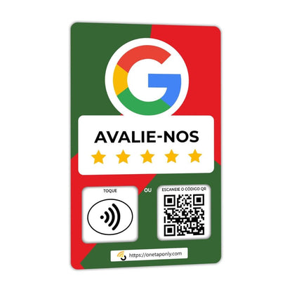 Spanish Google Review Cards by One Tap Only - Tap for Instant Reviews - Compatible with All Phones - NFC & QR Smart Tap Reusable - Increase Business Reviews - Portuguese Google Card image