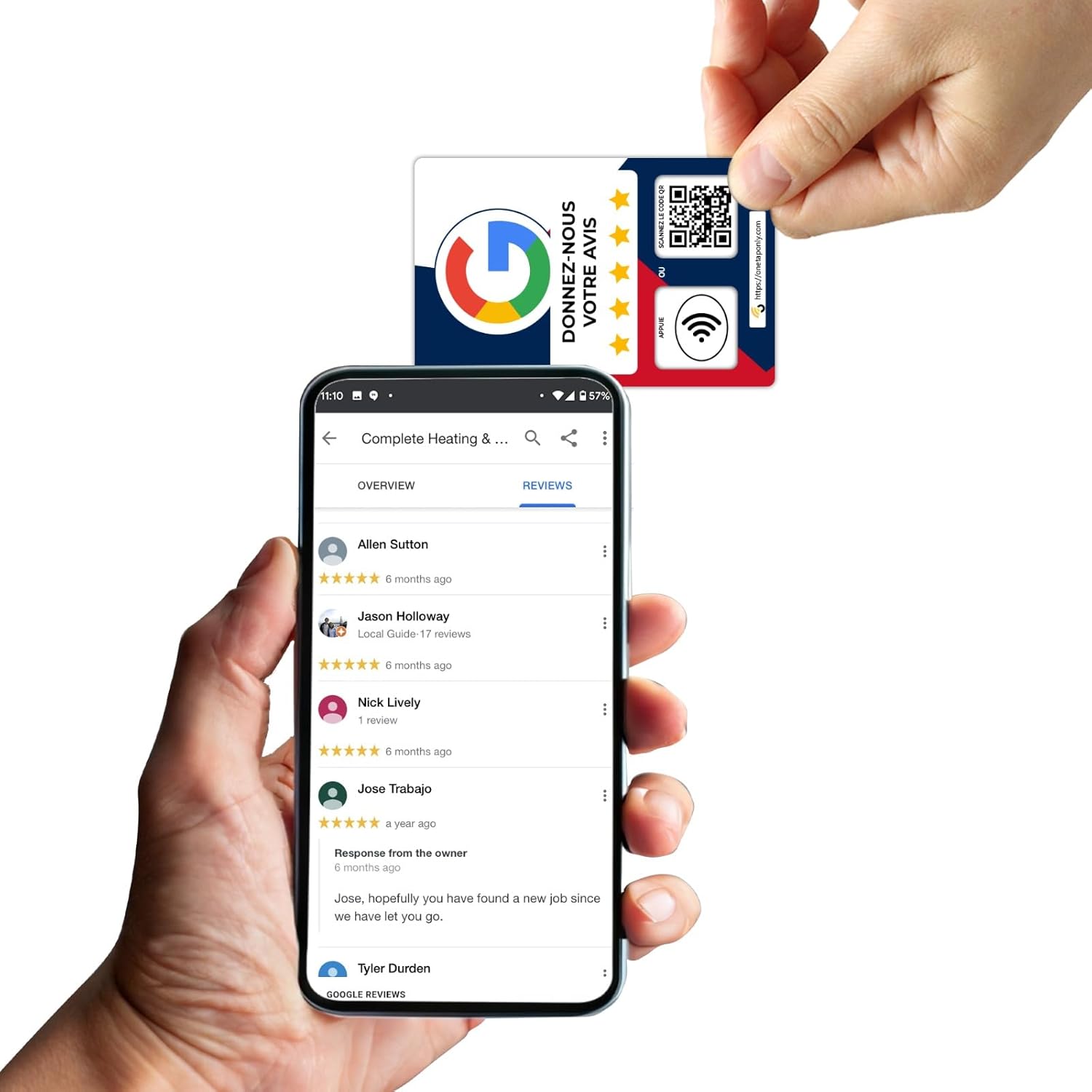 French Google Review Cards by One Tap Only - Tap for Instant Reviews - Compatible with All Phones - NFC & QR Smart Tap Reusable - Increase Business Reviews image 3