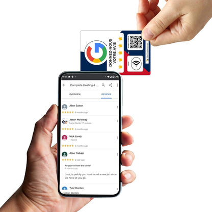 French Google Review Cards by One Tap Only - Tap for Instant Reviews - Compatible with All Phones - NFC & QR Smart Tap Reusable - Increase Business Reviews image 3