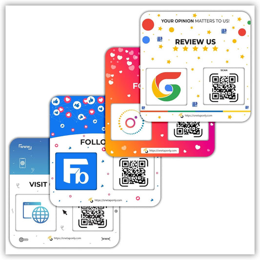 Social Media QR Review Plates | 4-Pack Stand Bundle