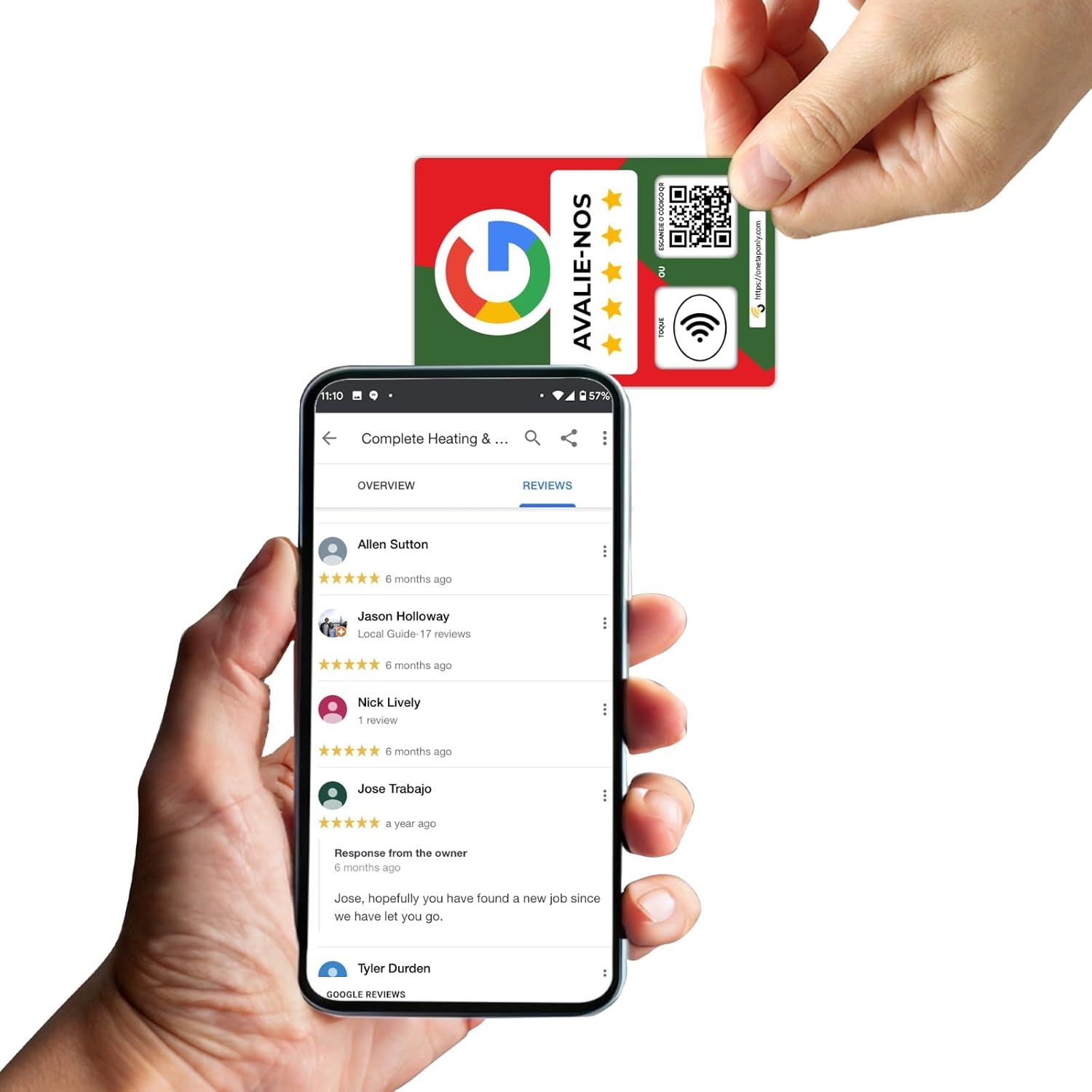 Portuguese Google Review Cards by One Tap Only - Tap for Instant Reviews - Compatible with All Phones - NFC & QR Smart Tap Reusable - Increase Business Reviews image 3