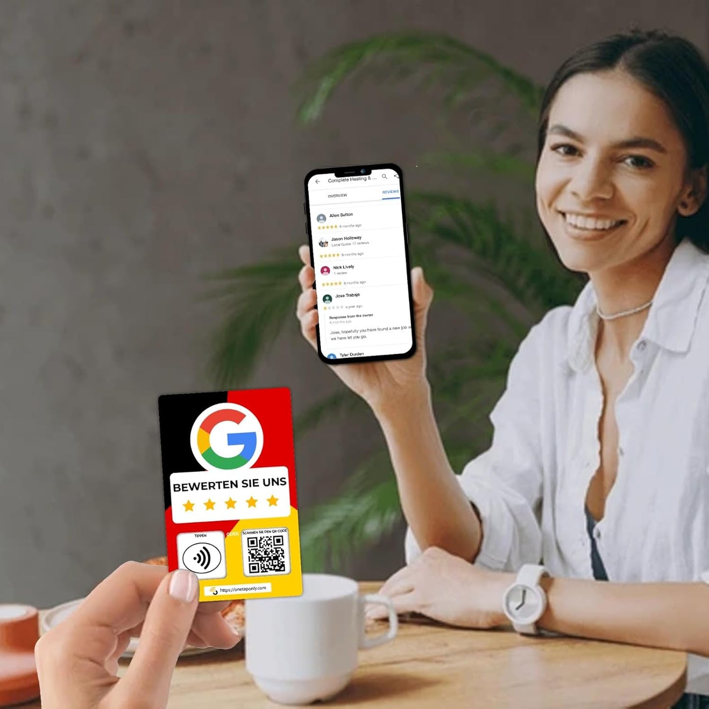 German Google Review Cards by One Tap Only - Tap for Instant Reviews - Compatible with All Phones - NFC & QR Smart Tap Reusable - Increase Business Reviews image 6
