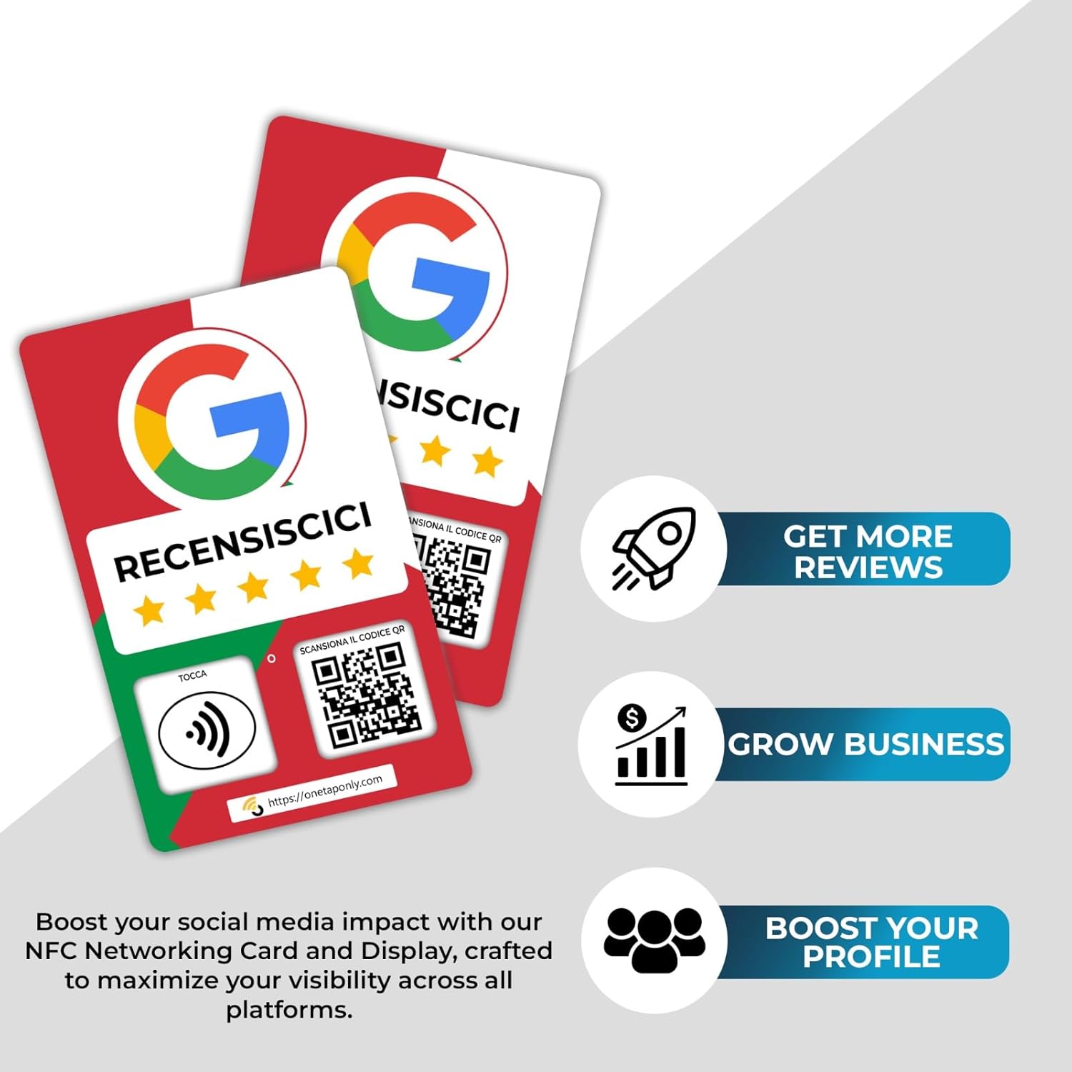 Italian Google Review Cards by One Tap Only - Tap for Instant Reviews - Compatible with All Phones - NFC & QR Smart Tap Reusable - Increase Business Reviews image 4