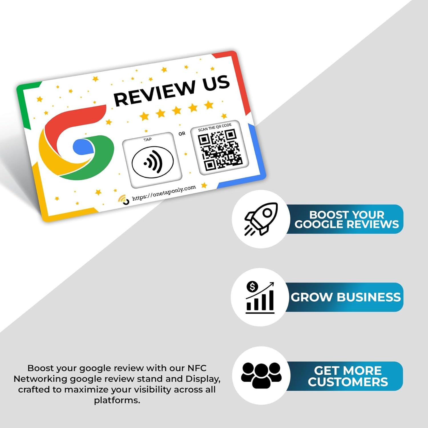 One Tap Only Google Review NFC Card with QR Code - Tap to get 5-star Google reviews - Close-up detail