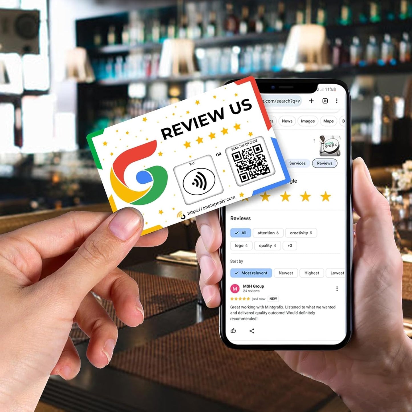 One Tap Only Google Review NFC Card with QR Code - Tap to get 5-star Google reviews - Product image 8