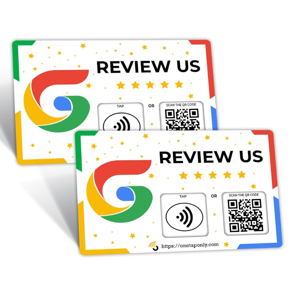 One Tap Only Google Review NFC Card with QR Code - Tap to get 5-star Google reviews
