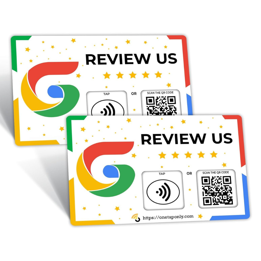 One Tap Only Google Review NFC Card with QR Code - Tap to get 5-star Google reviews