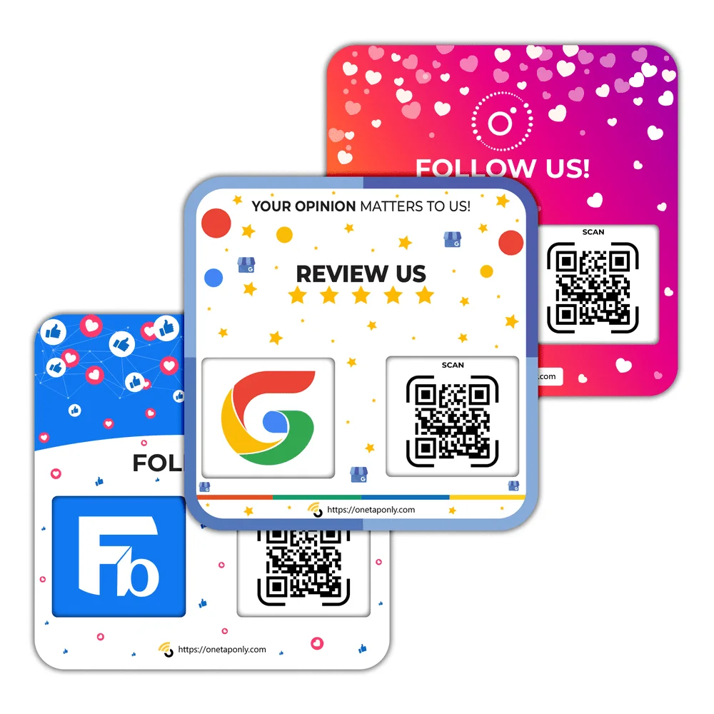 QR Plate Sign - Get More Followers and Boost Your Presence - Review Stand - QR Code Review Sign - Adhesive on The Back (3-Pack Social Media Plates)