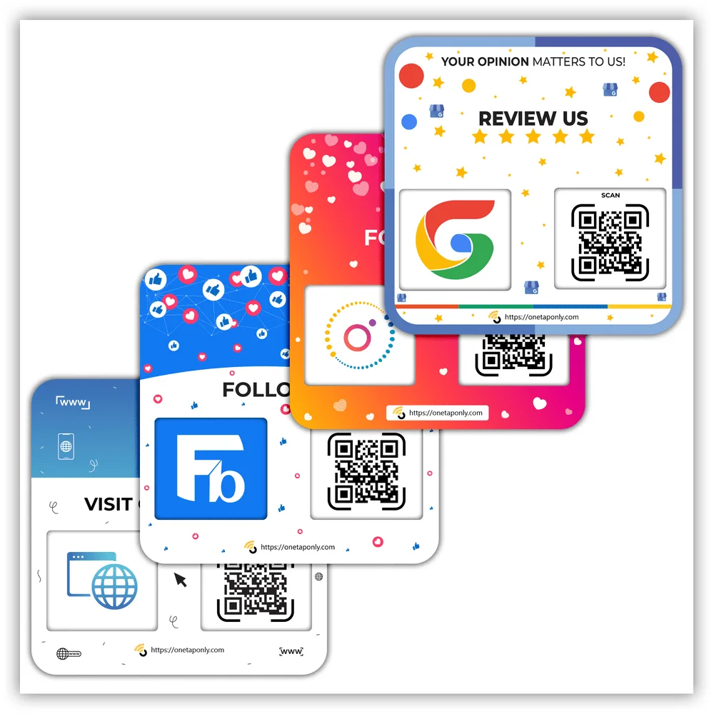 QR Plate Sign - Get More Followers and Boost Your Presence - Review Stand - QR Code Review Sign - Adhesive on The Back (4-Pack Social Media Plates)